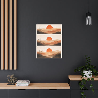 Japandi Orange Sun Triptych Landscape Wall Art & Canvas Print
