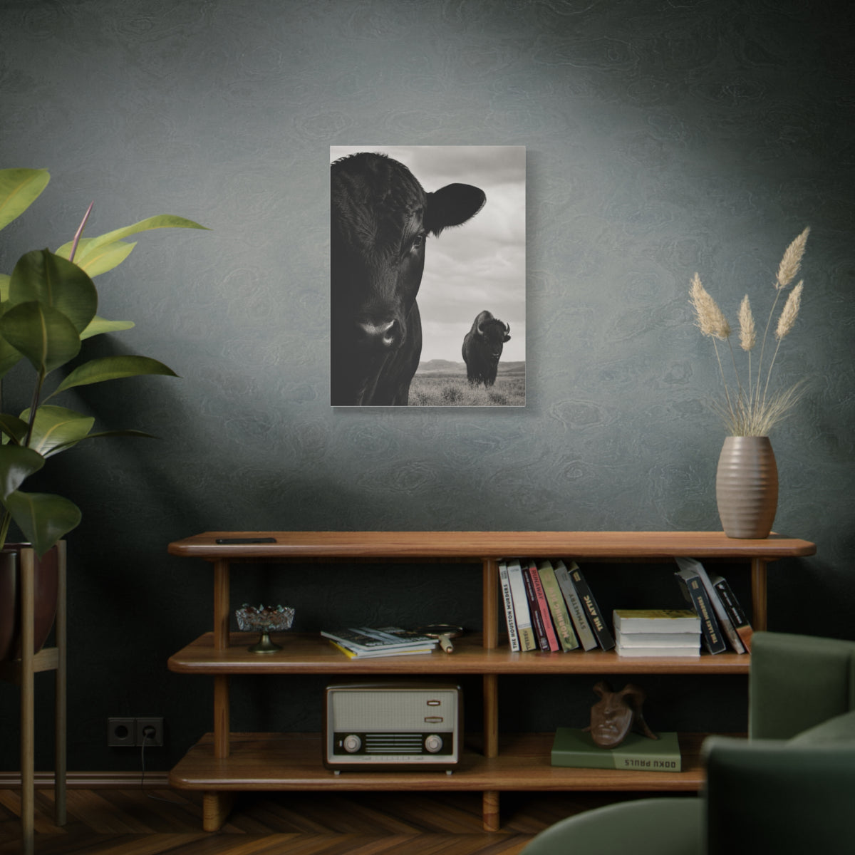 Black Angus & Bison Dual Portrait Landscape Wall Art & Canvas Print