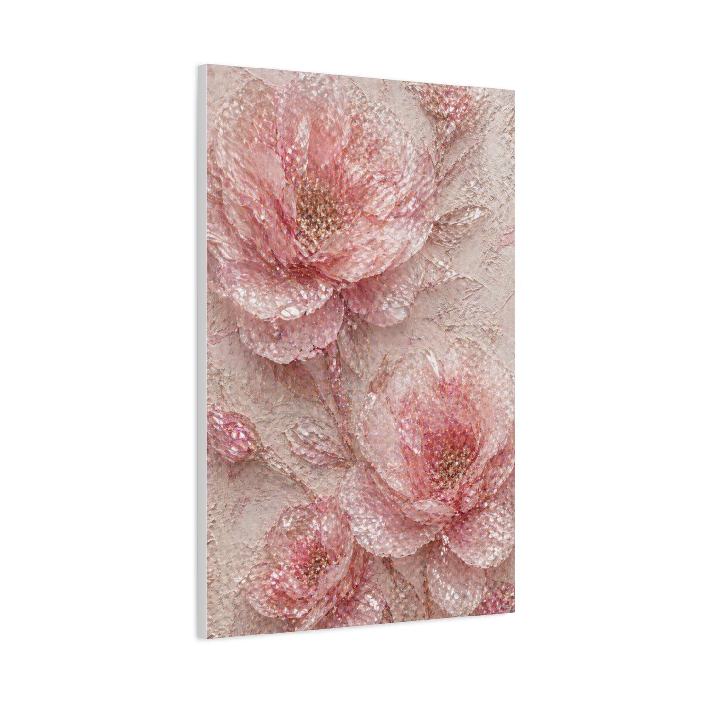 Crushed Glass Pink Floral Relief Wall Art & Canvas Print