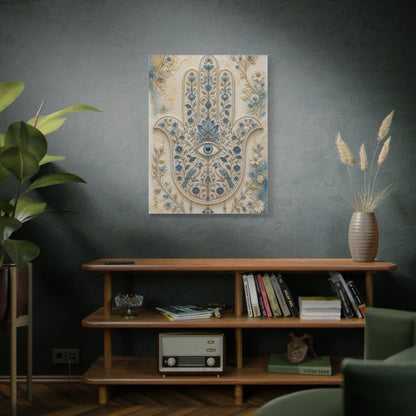Blue Floral Hamsa Sacred Symbol Wall Art & Canvas Print