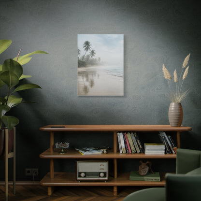 Misty Coastal Palm Shoreline Minimal Tropical Wall Art & Canvas Print