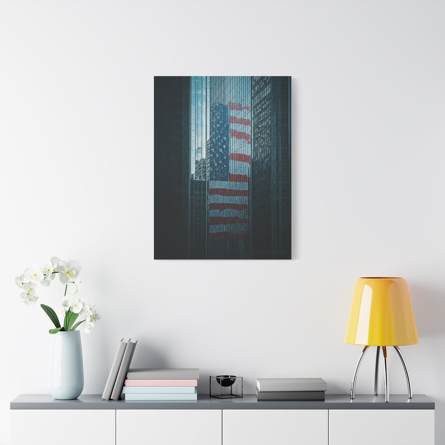 Urban Skyline Patriot Flag Reflection Wall Art & Canvas Prints