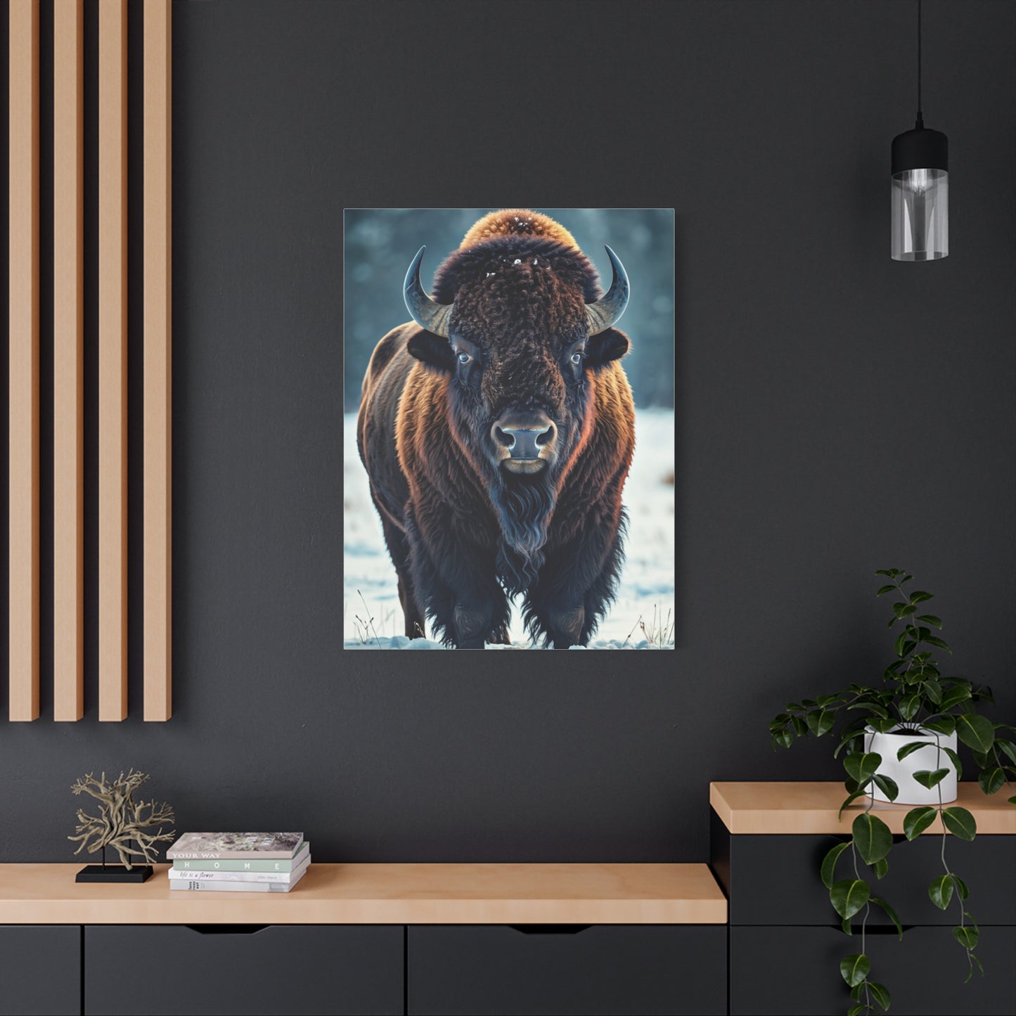 Winter American Bison in Snow Landscape Wall Art & Canvas Print