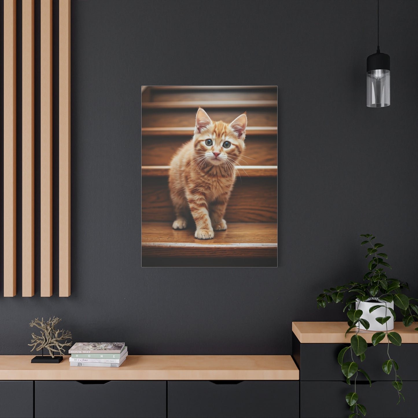 Curious Kitten on Wooden Steps Wall Art & Canvas Prints
