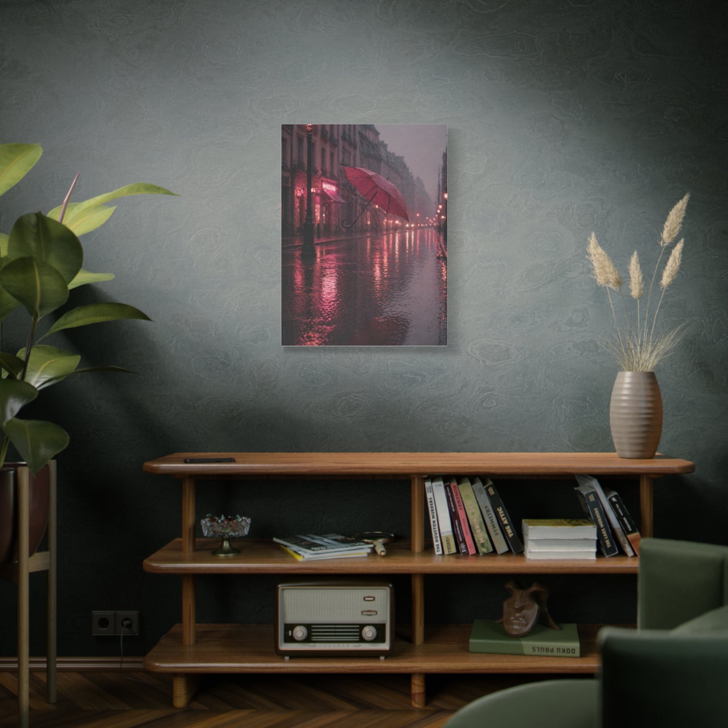 Romantic Pink Rain Street Reflection Wall Art & Canvas Print