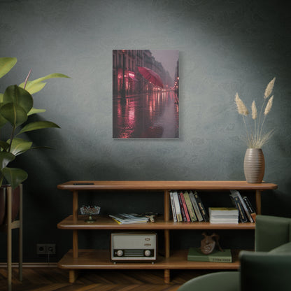 Romantic Pink Rain Street Reflection Wall Art & Canvas Print