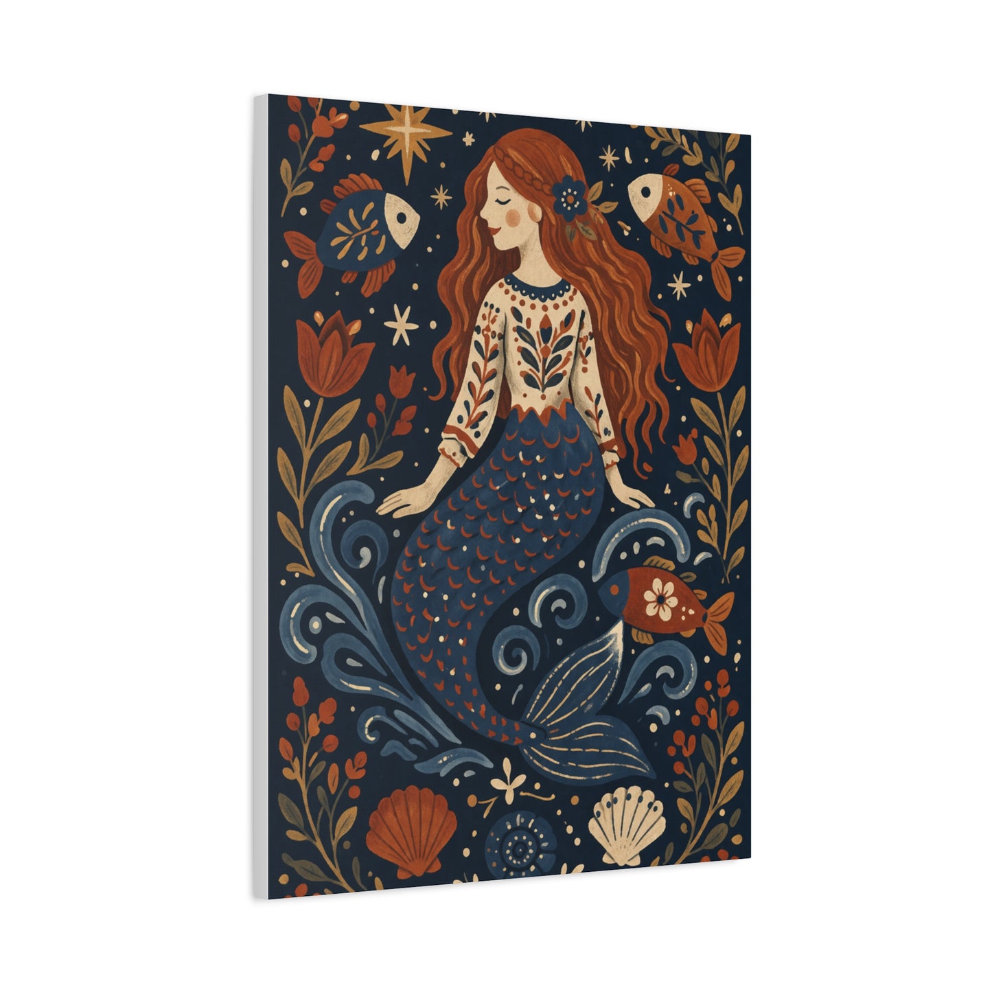 Scandinavian Folk Mermaid Charm Wall Art & Canvas Print