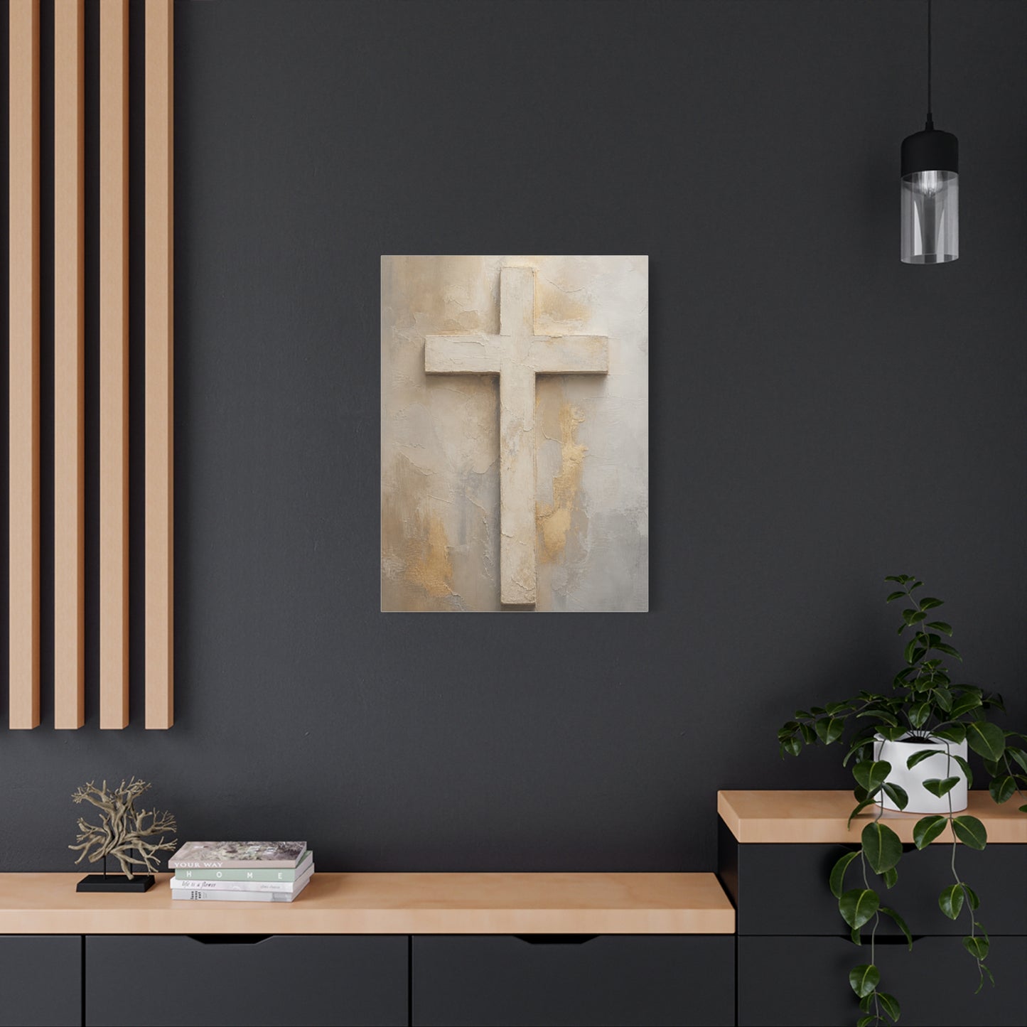 Minimal Ivory Christian Cross Wall Art & Canvas Print