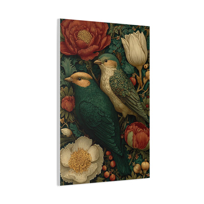 Green Botanical Songbird Pattern Wall Art & Canvas Print