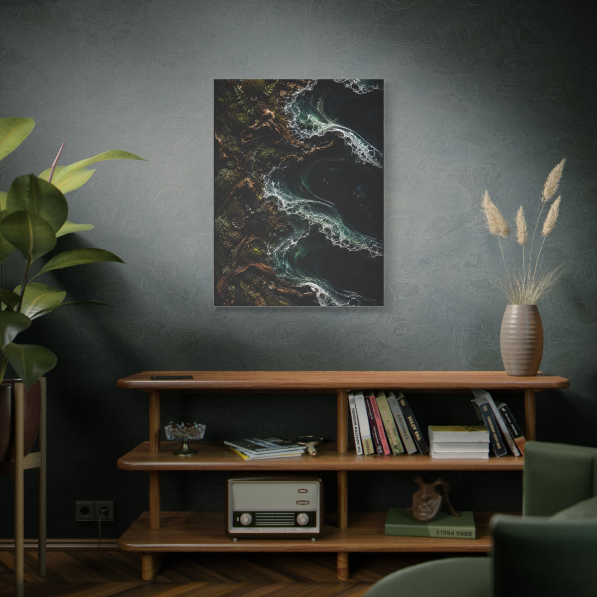 Dark Biophilic Coastal Wave Composition Wall Art & Canvas Print