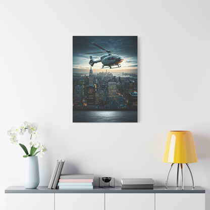 City Skyline Helicopter Patrol Wall Art & Canvas Prints