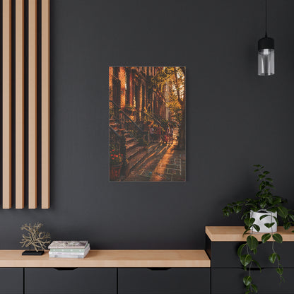 Harlem Brownstone Golden Hour Scene Wall Art & Canvas Print