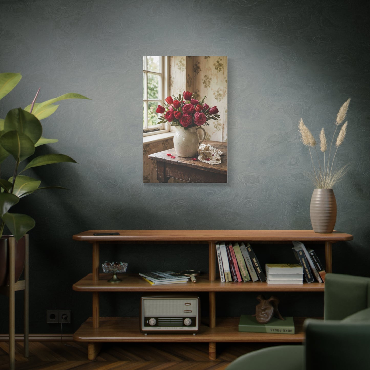 English Cottage Red Tulip Still Life Wall Art & Canvas Print