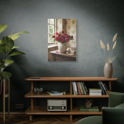 English Cottage Red Tulip Still Life Wall Art & Canvas Print
