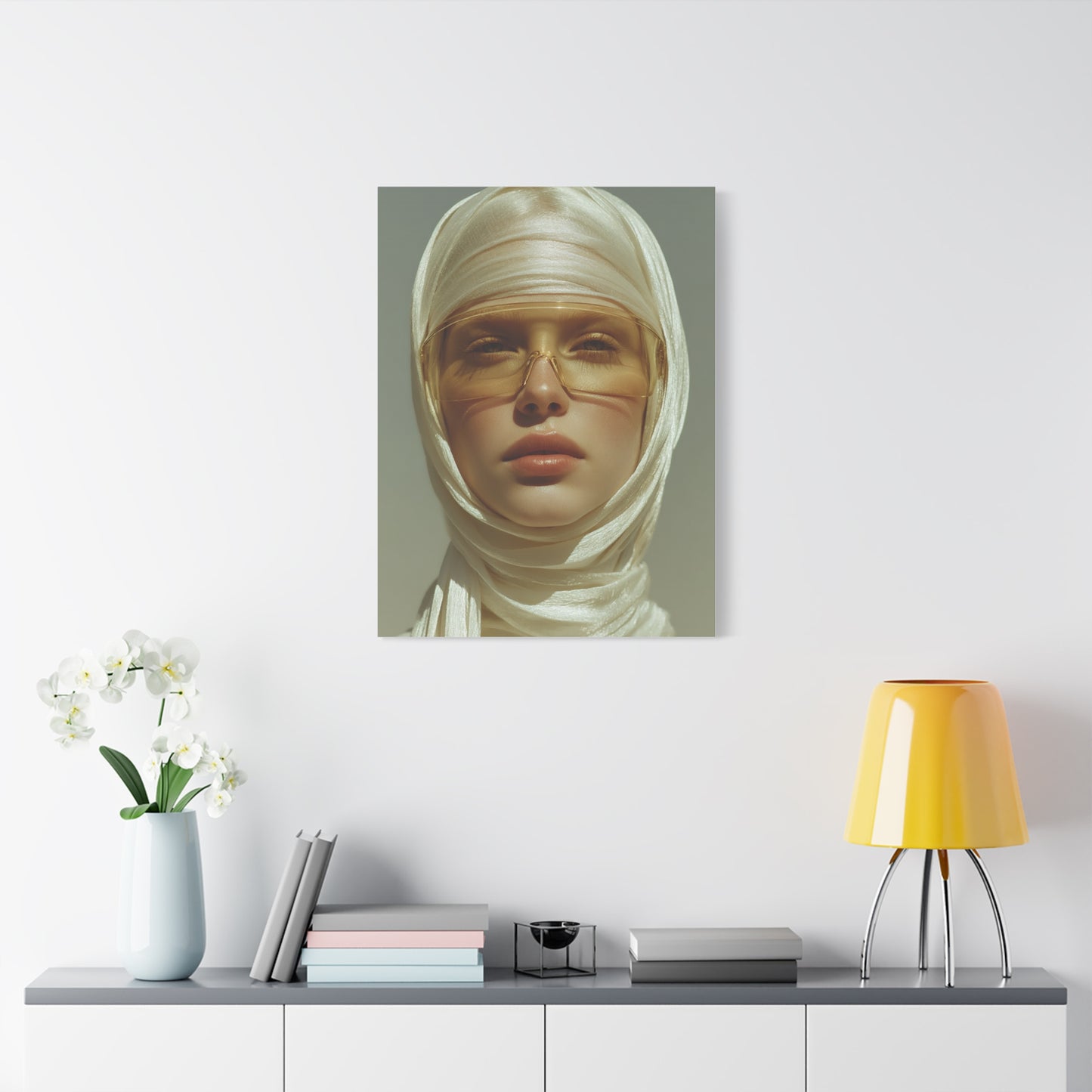 Golden Veil Futuristic Portrait Wall Art & Canvas Print