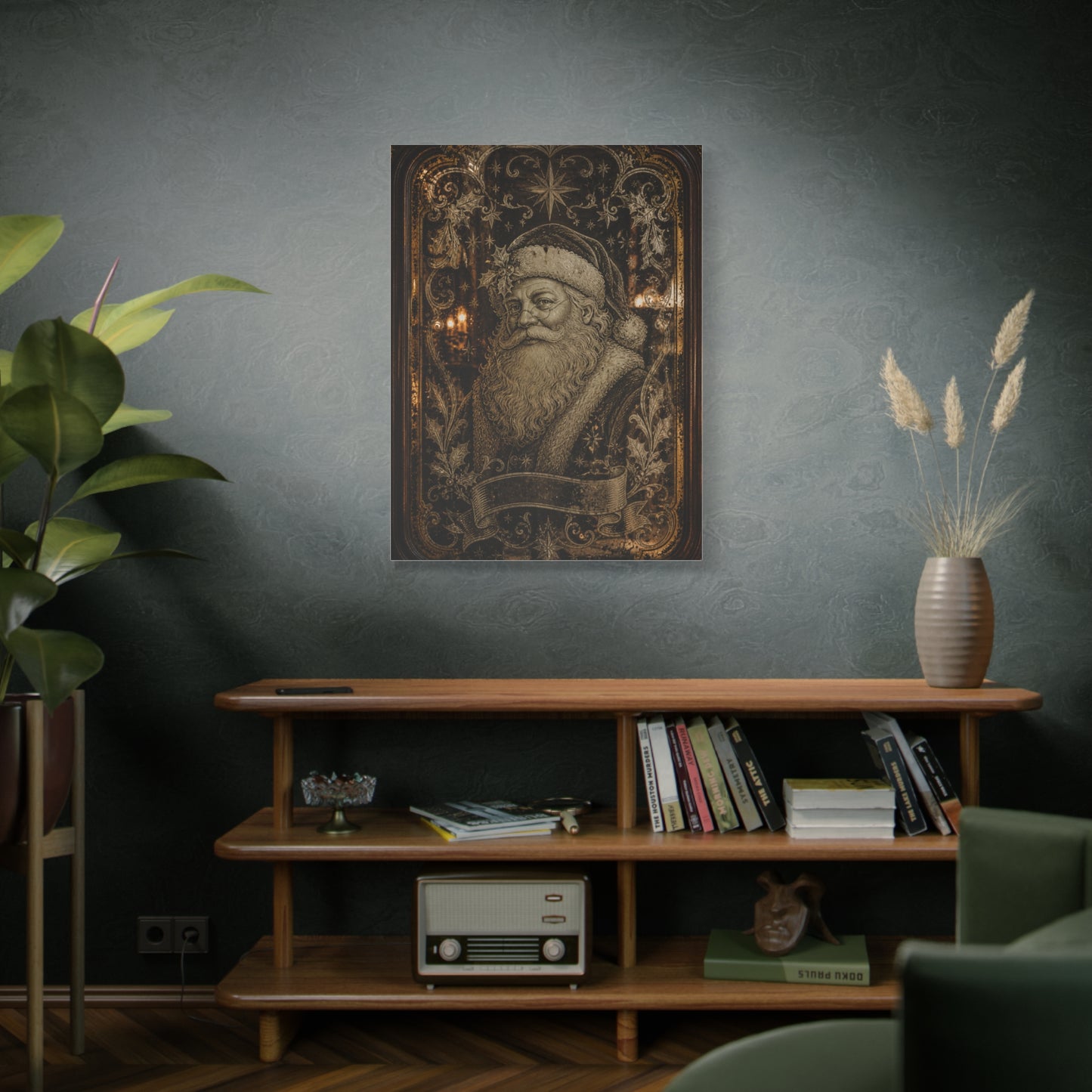Victorian Etched Mirror Santa Wall Art & Canvas Print