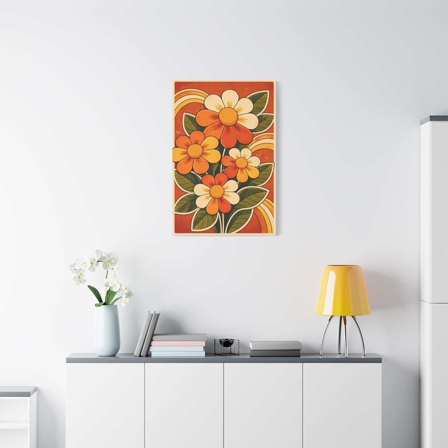 Vintage Groovy Floral Orange Composition Wall Art & Canvas Print