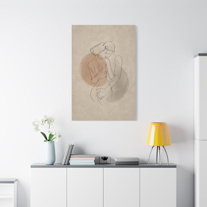 Minimal Line Couple Embrace Wall Art & Canvas Print