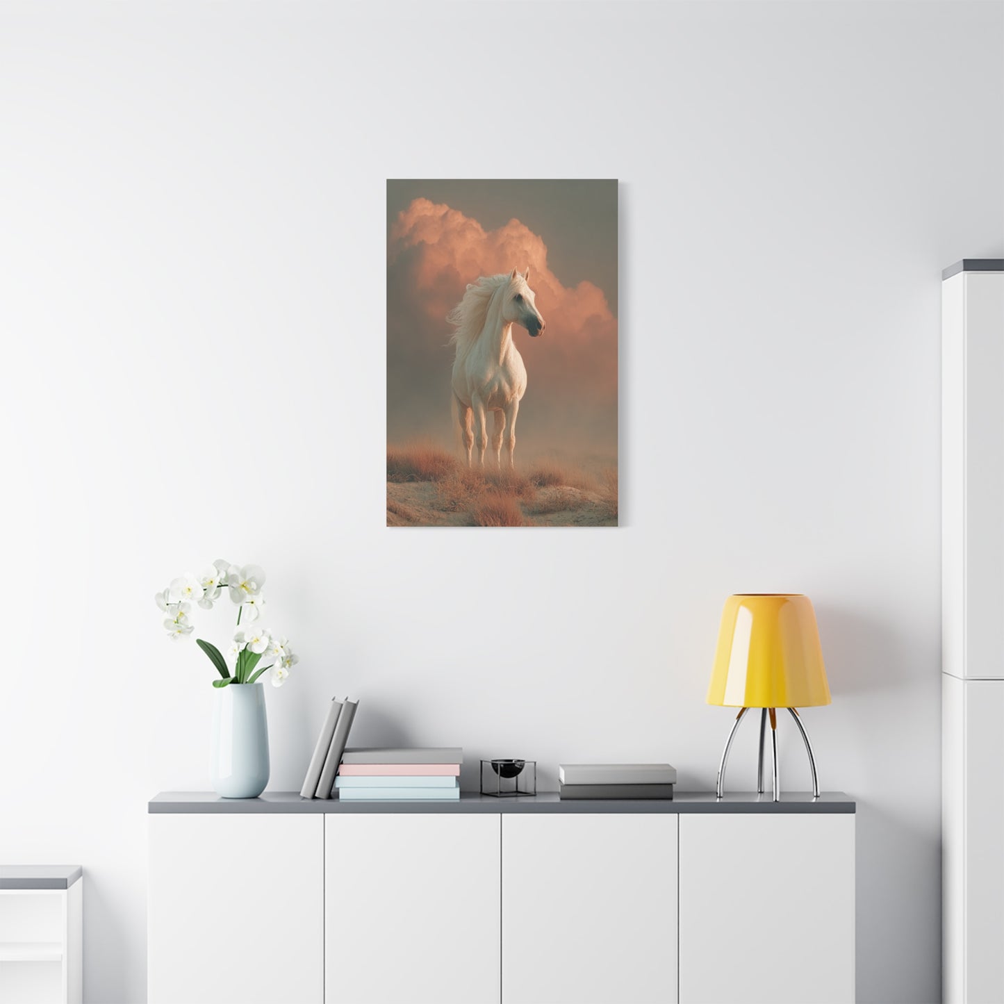 White Arabian Horse Golden Cloud Portrait Wall Art & Canvas Print