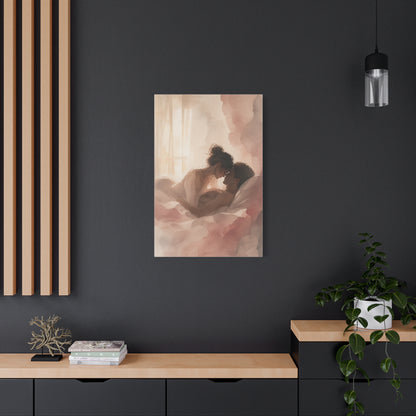 Soft Watercolor Lovers Sunrise Embrace Wall Art & Canvas Print