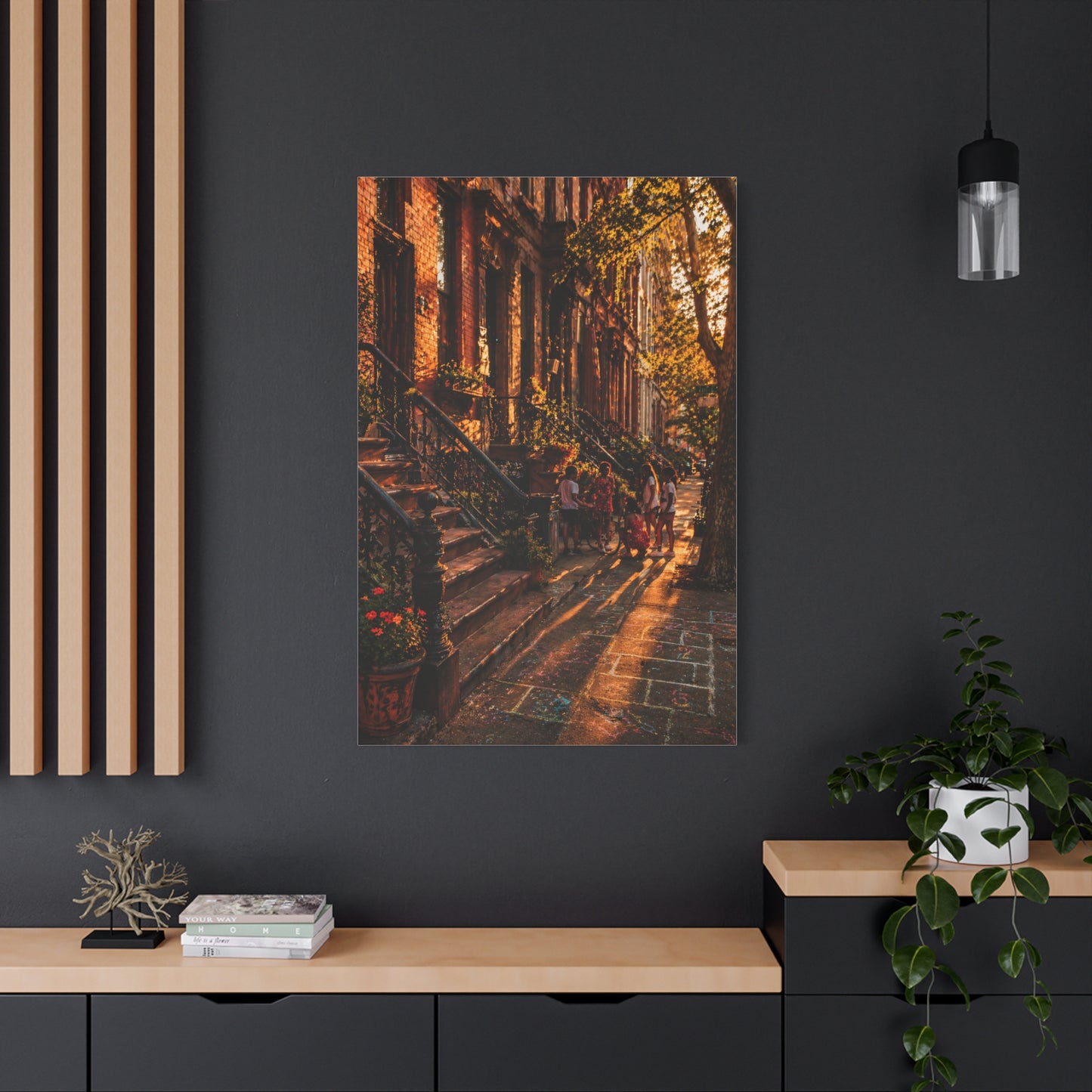 Harlem Brownstone Golden Hour Scene Wall Art & Canvas Print