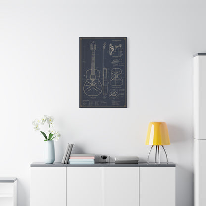 Acoustic Guitar Technical Blueprint Wall Art & Canvas Print
