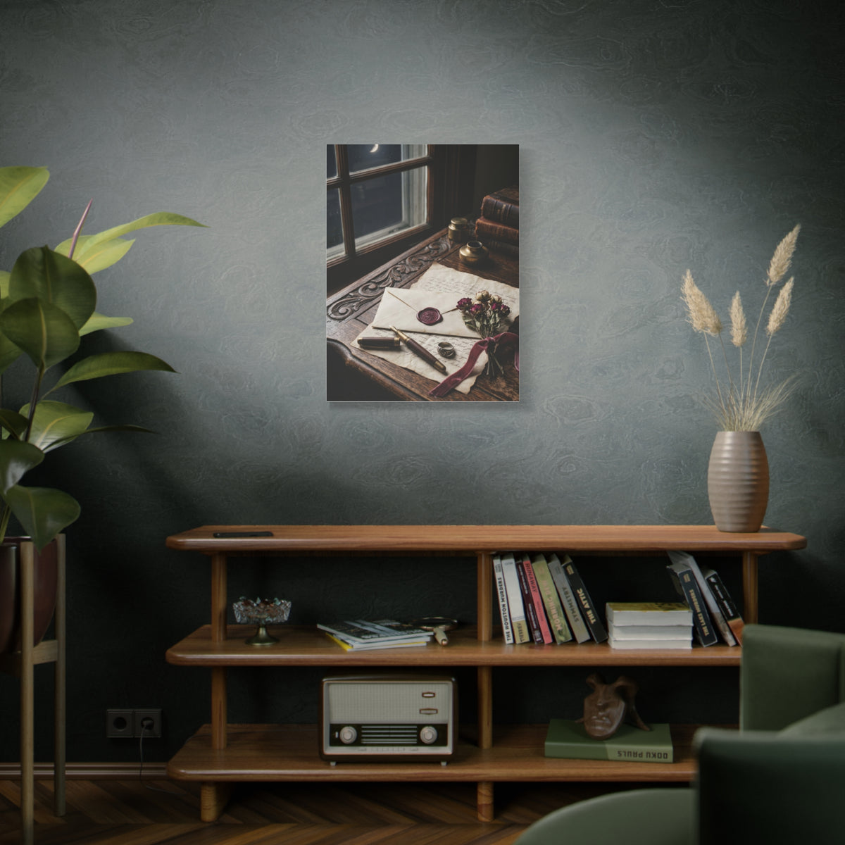 Moonlit Love Letter Writing Scene Wall Art & Canvas Print