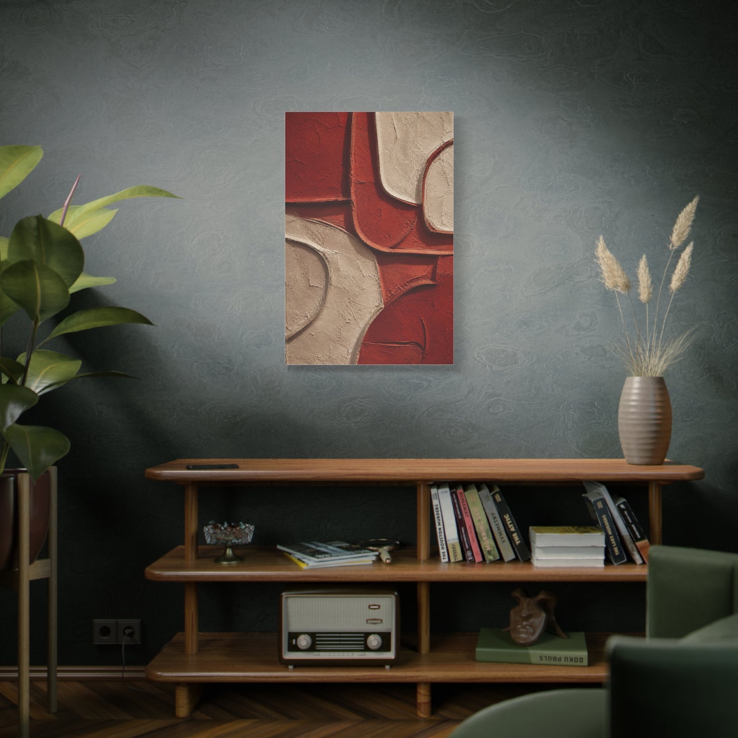 Red and Beige Sculptural Minimal Abstraction Wall Art & Canvas Print