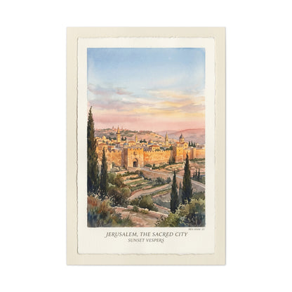 Jerusalem Sunset Watercolor Landscape Wall Art & Canvas Print