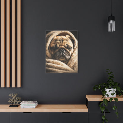 Wrapped in Warmth Pug Wall Art & Canvas Print