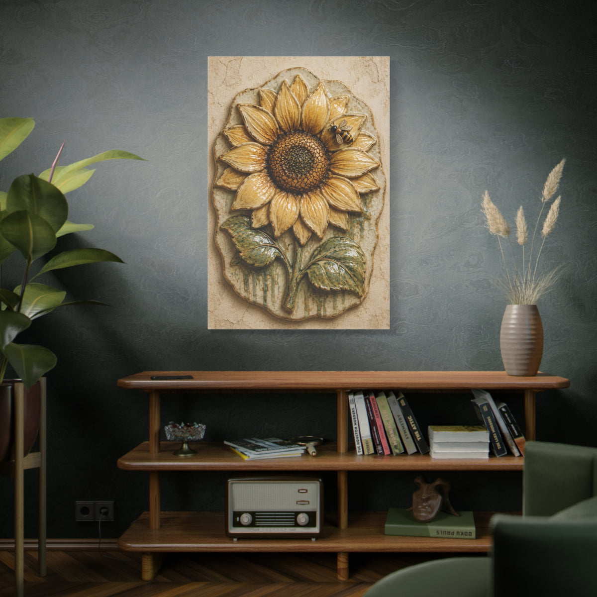 Hand-Glazed Ceramic Sunflower Plaque Wall Art & Canvas Print