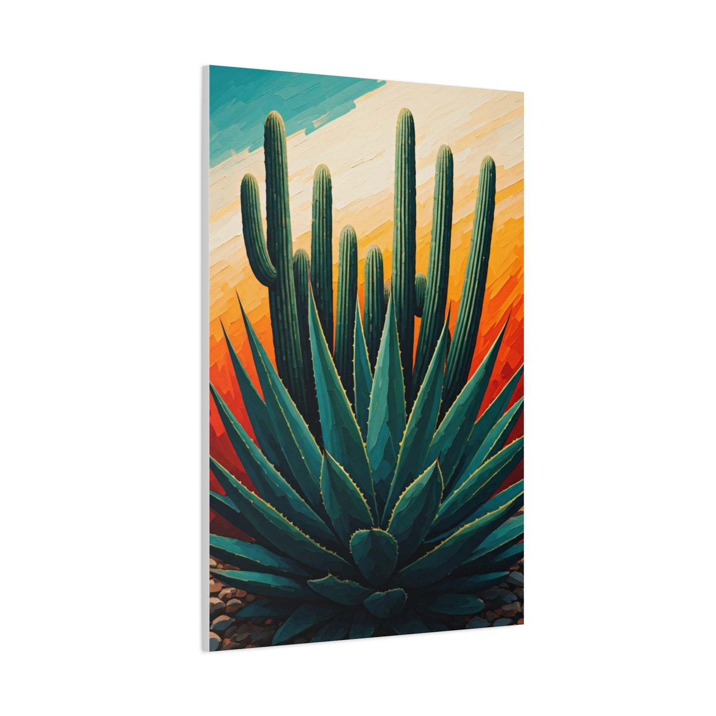 Agave Foreground Desert Saguaro Painting Wall Art & Canvas Prints