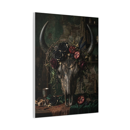 Western Gothic Bull Skull Floral Still Life Wall Art & Canvas Print