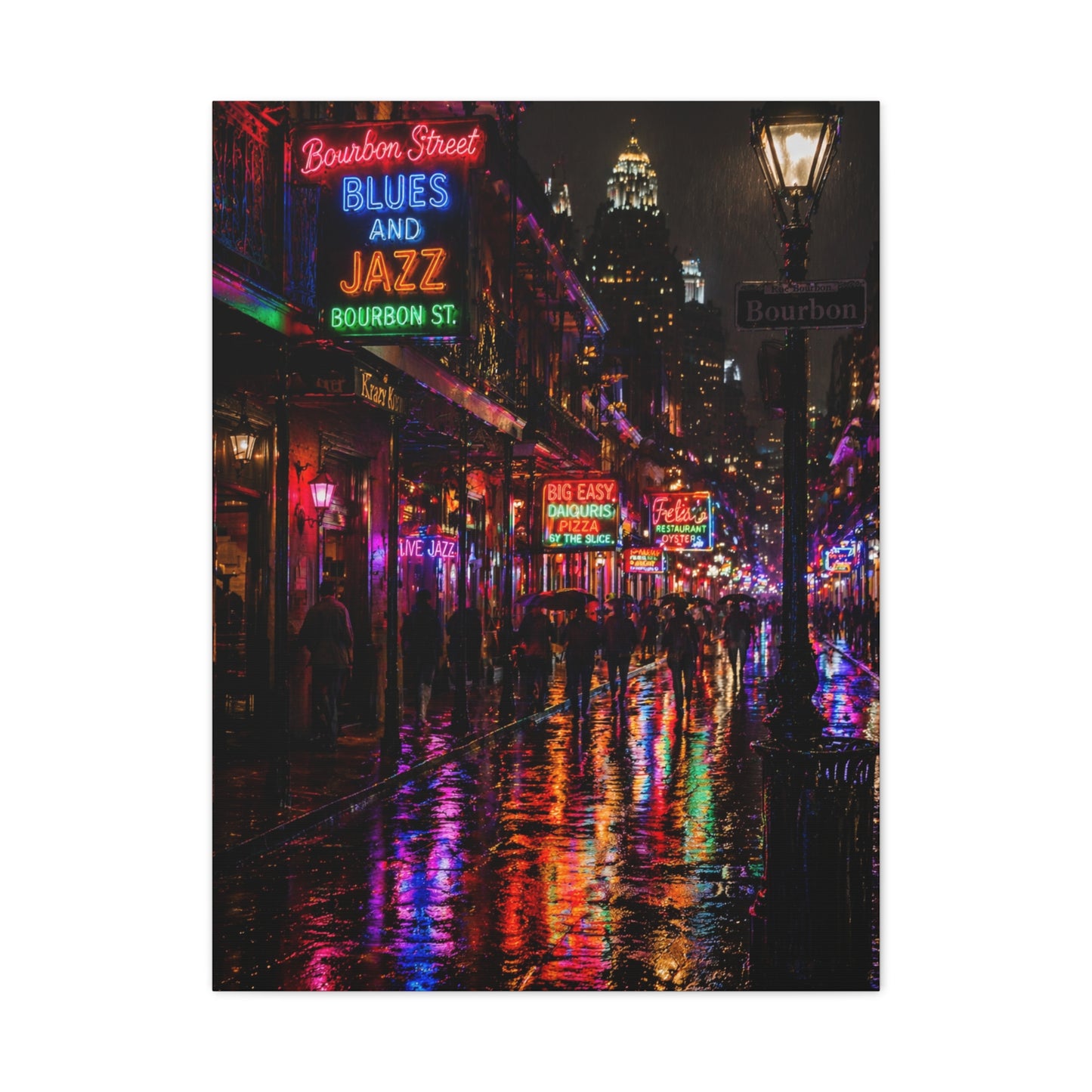 Bourbon Street Neon Rain Night Wall Art & Canvas Print
