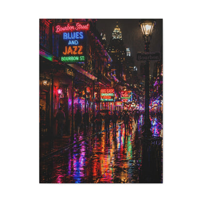 Bourbon Street Neon Rain Night Wall Art & Canvas Print