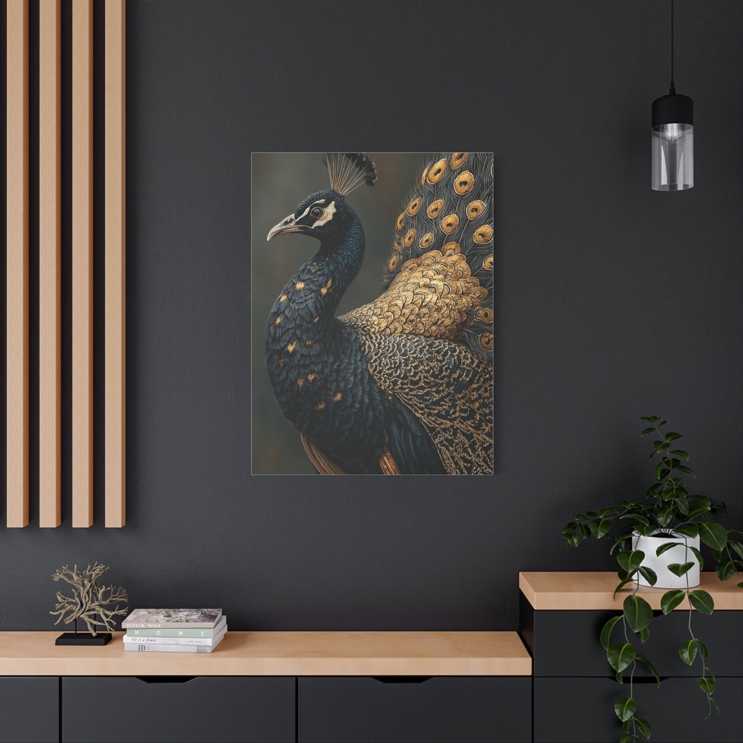 Black and Gold Peacock Elegance Wall Art & Canvas Print