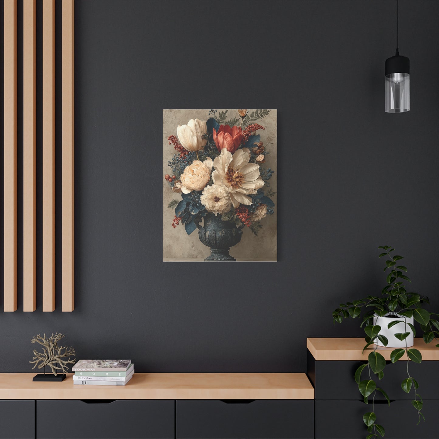 Scandinavian Folk Floral Urn Wall Art & Canvas Print