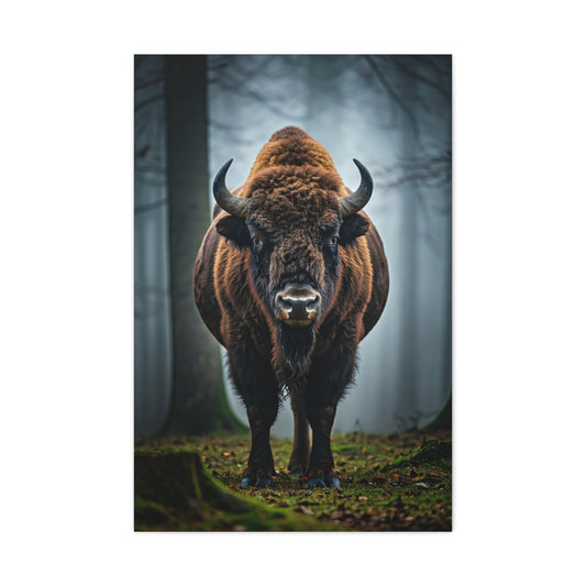 Bison Emerging from Forest Mist Wall Art & Canvas Print