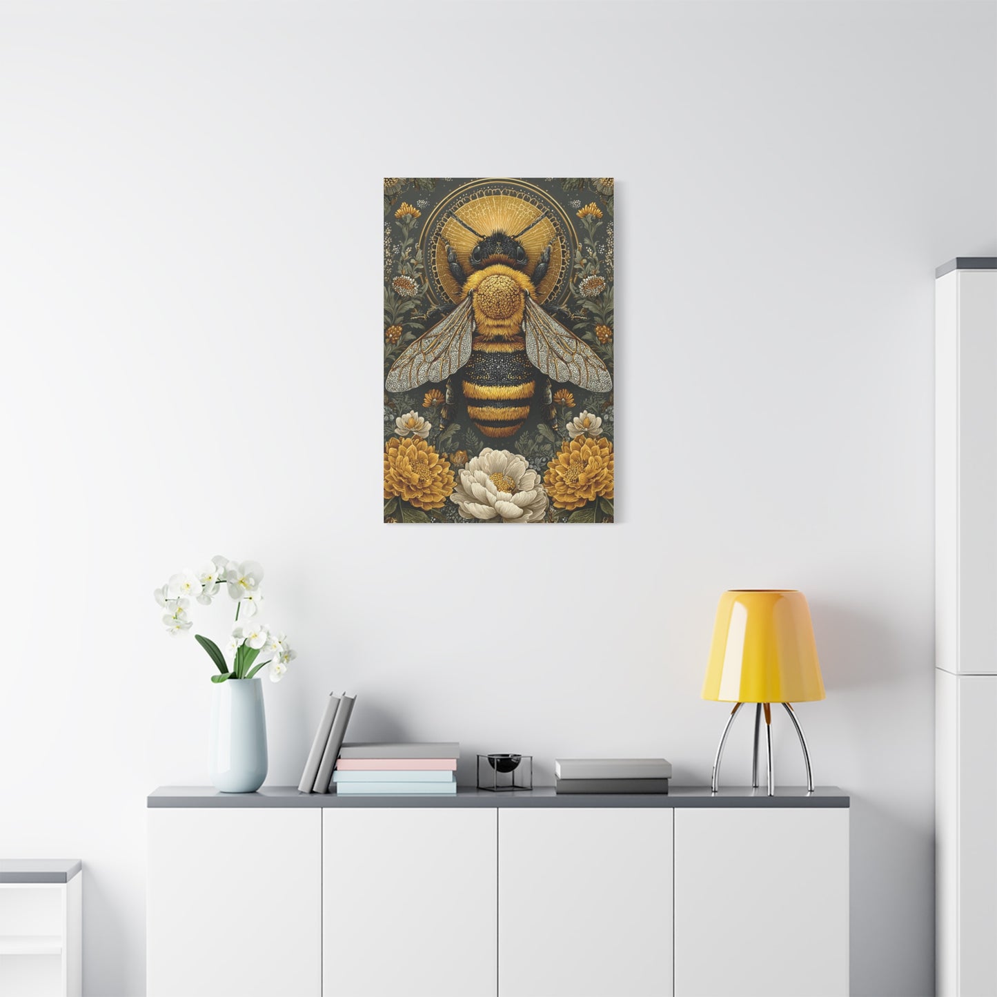 Honey Bee Botanical Folk Mandala Wall Art & Canvas Print