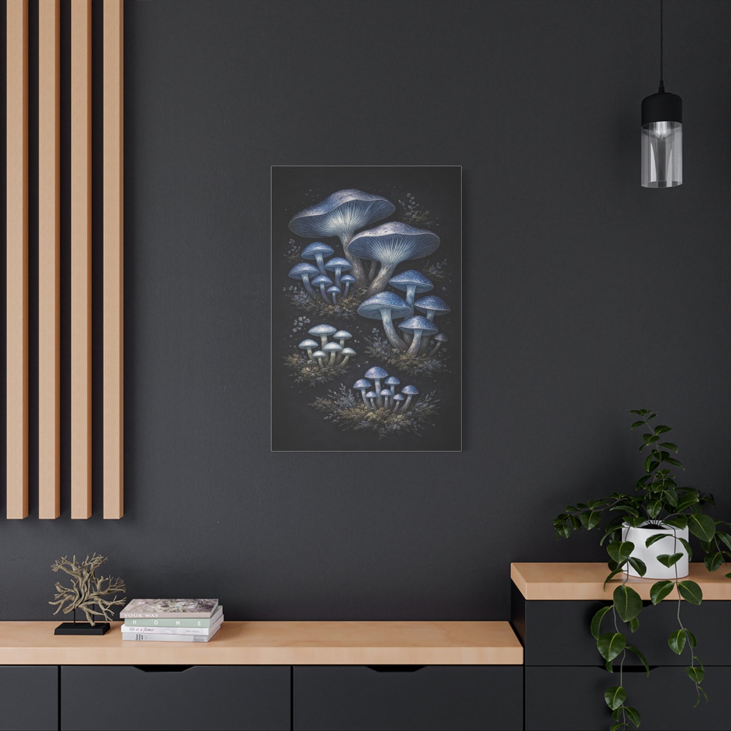Luminous Indigo Fungi Botanical Study Wall Art & Canvas Print