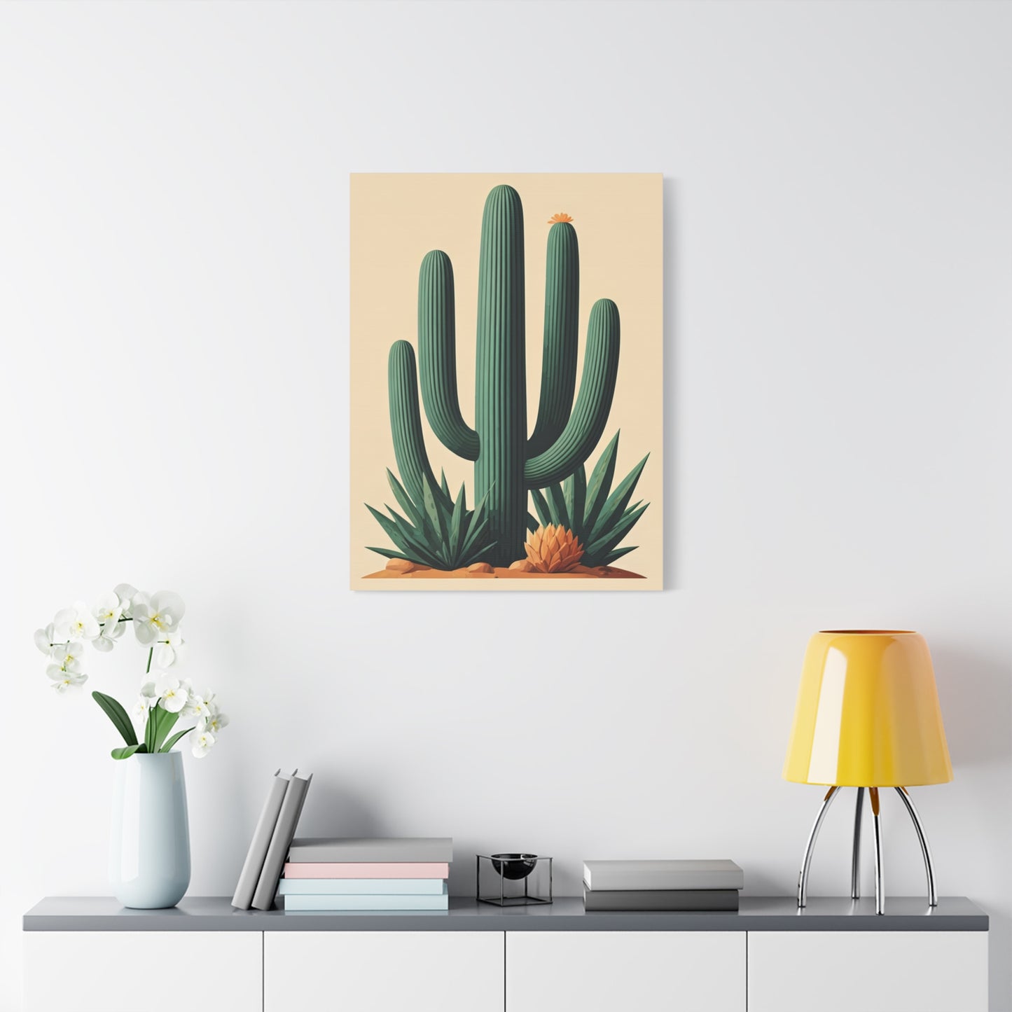 Desert Botanical Saguaro and Agave Composition Wall Art & Canvas Prints