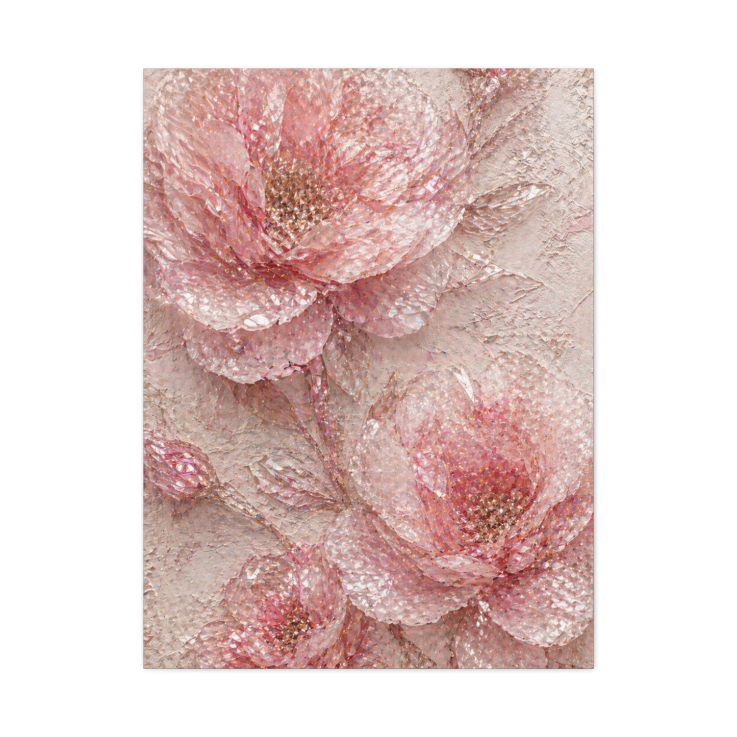 Crushed Glass Pink Floral Relief Wall Art & Canvas Print