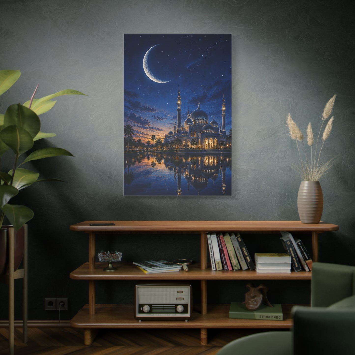 Crescent Moon Mosque Reflection Wall Art & Canvas Print