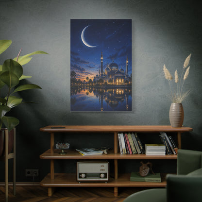 Crescent Moon Mosque Reflection Wall Art & Canvas Print