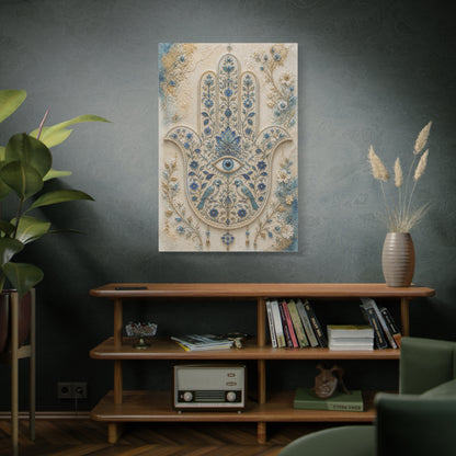 Blue Floral Hamsa Sacred Symbol Wall Art & Canvas Print