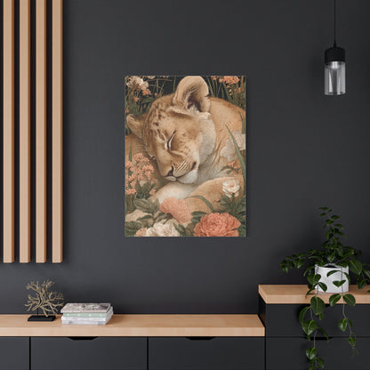 Lion Cub Floral Dream Portrait Wall Art & Canvas Print