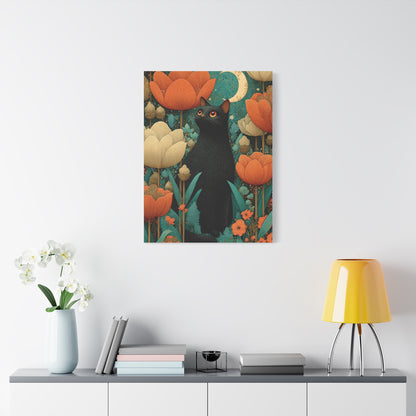 Folk Black Cat Garden Wall Art & Canvas Print