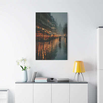 Rainy Paris Café Evening Wall Art & Canvas Print