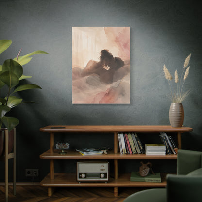 Blush Watercolor Lovers Close Embrace Wall Art & Canvas Print
