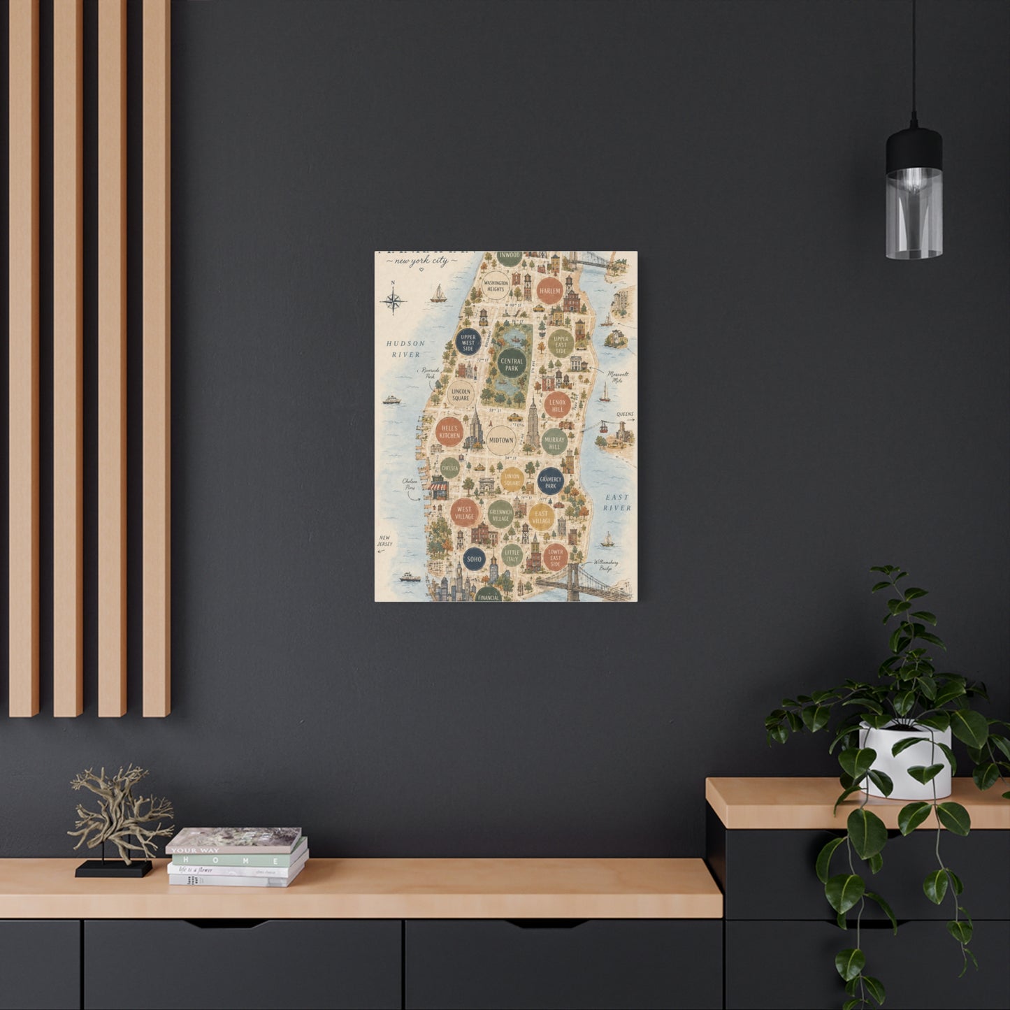 Manhattan Illustrated Map Composition Wall Art & Canvas Print